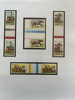 Album page showing all four stamp groupings: 35c strip, 20c gutter pair, 50c strip, 55c strip