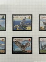 40p raptor stamp top centre, 53p owl stamp bottom centre