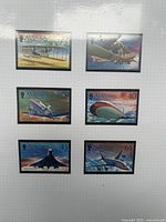 Six Alderney aviation stamps arranged in two columns