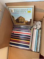 Box of vinyl records showing Beethoven Edition LP set on top