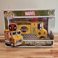 Front view of boxed Funko Pop! Rides Deadpool’s Chimichanga Truck
