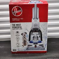 Front view of boxed Hoover PowerDash Pet carpet cleaner
