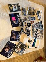 Overall view of all Vancouver Canucks items spread on table