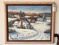 Full view of framed winter scene painting