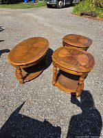Coffee table and two side tables grouped outdoors
