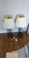 Both lamps showing bases, cords, shades