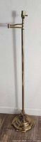 Full view of brass floor lamp standing upright