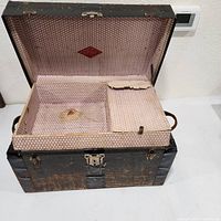 Open trunk showing exterior, latch, handles and interior compartments