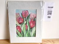 Front view of matted watercolor tulip painting in sleeve