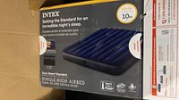 Front of box showing Intex Queen Single-High Airbed, 10 in height