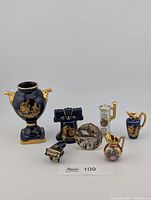 Group shot of all six Limoges porcelain miniatures