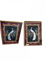 Both framed peacock tapestries full view