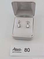 Earrings in closed box showing both pieces