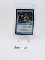 Front view of Rhystic Study card in sleeve and top loader on stand