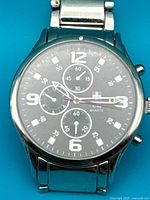 Front view of Swiss Army 81856 quartz watch showing dial and bracelet