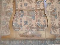 full view of oak harp frame on rug