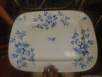 Top view of platter showing flow blue floral design