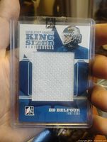 Front of KM-06 Ed Belfour jersey card showing white patch and player image