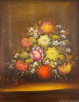 Front view of entire floral oil on canvas painting