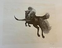 Full view of signed Curtis Hooper print showing rider on winged horse imagery