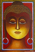 Full view of painting oriented upright on easel