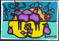 Front view of entire painting showing elk and floral motifs