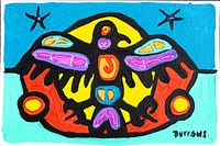 Close view of painting showing Thunderbird figure and signature