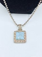 Front view of square turquoise pendant on 925 bead chain
