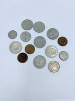 front view showing all 14 coins assorted