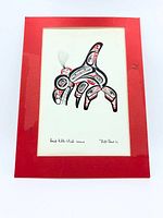 Front view of signed Haida Killer Whale print with red mat