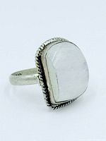 Angled view of moonstone sterling silver ring