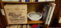 Lexington punch set box, casserole dish, adjacent items on shelf