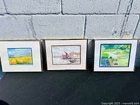 All three framed watercolour paintings side by side