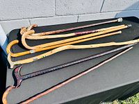 All six canes laid out on table, full view