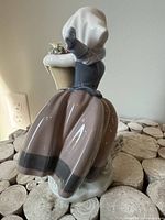 Rear view of figurine showing skirt folds and pot held