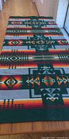 Full view of Pendleton Chief Joseph blanket laid flat showing complete geometric pattern