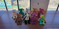 All nine Ty Beanie Baby bears arranged on table