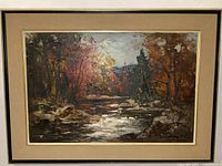 Full view of framed Geza Marich oil landscape painting