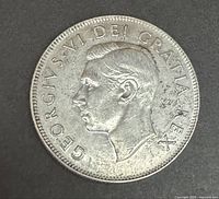 Obverse of 1950 Canadian 50 cent coin showing King George VI portrait