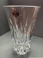 Front view showing Saint Louis label and overall vase shape