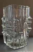 front view of geometric pressed glass vase