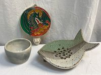 All three items: dragon night light, fish dish, round bowl