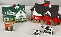 Full set showing farmhouse, barn, horse and two cows