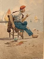 Close-up of fisherman figure in the artwork