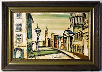 Full view of framed painting showing subject, frame style and overall condition