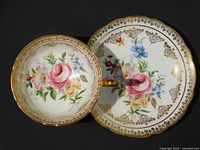 Interior view showing rose bouquet, gold motif and saucer design
