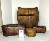 Group shot of all four woven baskets showing relative sizes and styles