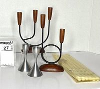 all items: teak and metal pair, Umbra pair, Danish candles