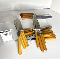 Group of assorted bakelite-handle knives laid out
