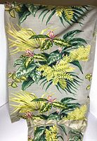 Full view of barkcloth panel showing pleated top and tropical print